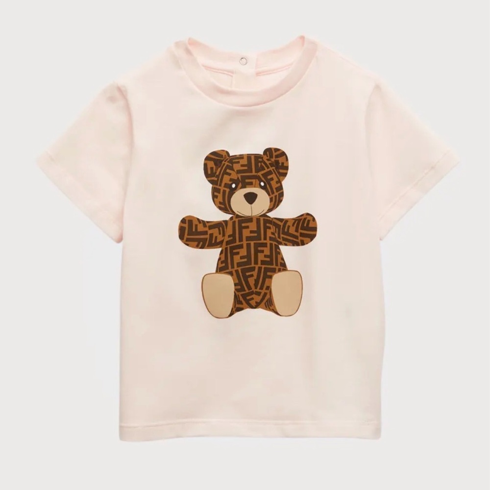 Fendi Light Pink Teddy Bear Tee Kid's Monogram Bear T-Shirt Size 24 mo